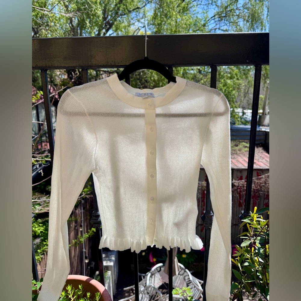 J. Crew Ivory Ruffle-Hem knit Cardigan